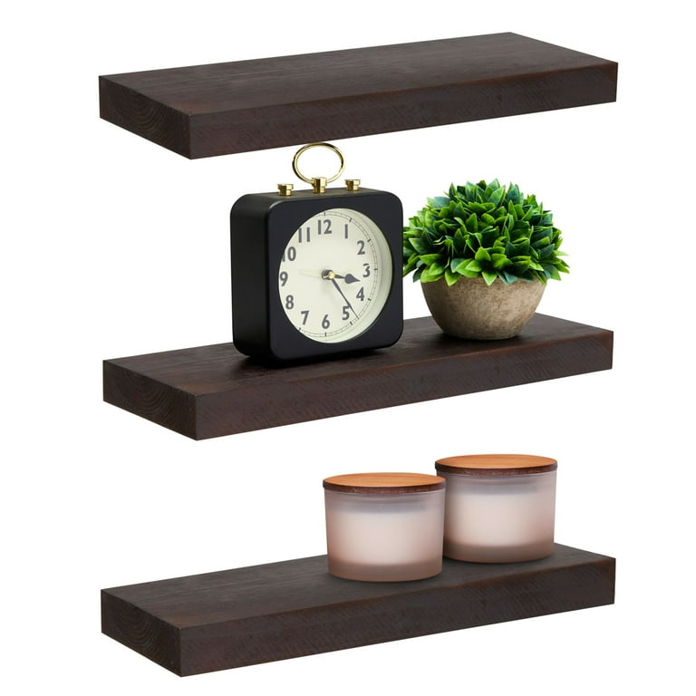 Set of 3 Dark Brown Wooden Floating Shelf for Nursery Office Bedrooms Space Saving 15.7 x 5.5 x 1.5 In