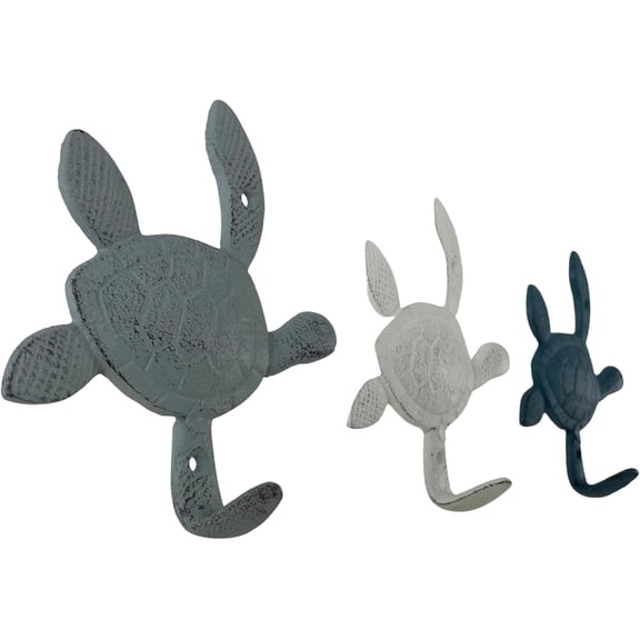 Set of 3 Decorative Cast Iron Sea Turtle Wall Hook Set
