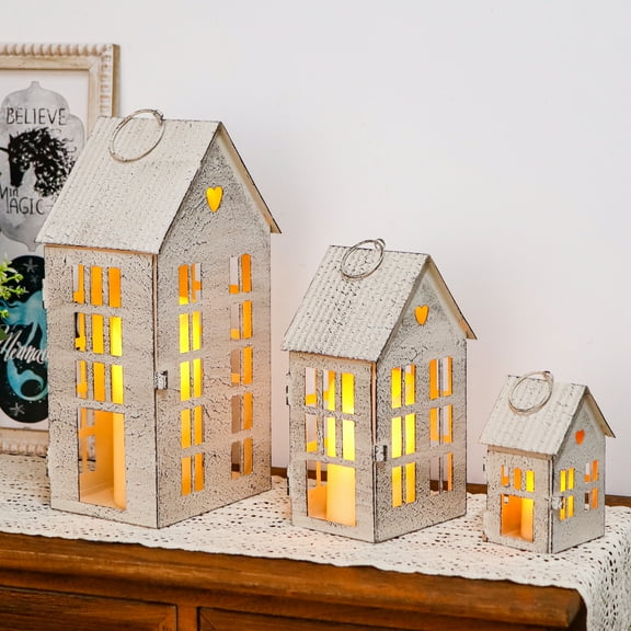 Set of 3 Decorative Vintage Hanging Lanterns 13.5"&9.5"&5.5" H Street Town House Candle Holders