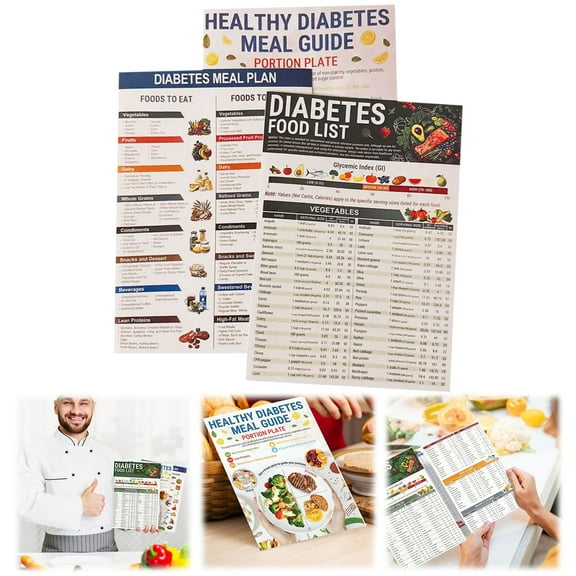 Set of 3 Diabetes Food List Laminated Meal Planner, Glycemic Index, Serving Size, Food to Avoid, Vitamin Chart, Healthy Grocery Foods Nutrition List