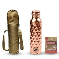 Set of 3 Diamond Pure Copper Water Bottle 950 ml, Dupion Carry Bag Pitambari For Ayurveda Health Benefits