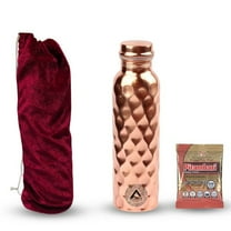 Set of 3 Diamond Pure Copper Water Bottle 950 ml, Velvet Carry Bag Pitambari For Ayurveda Health Benefits