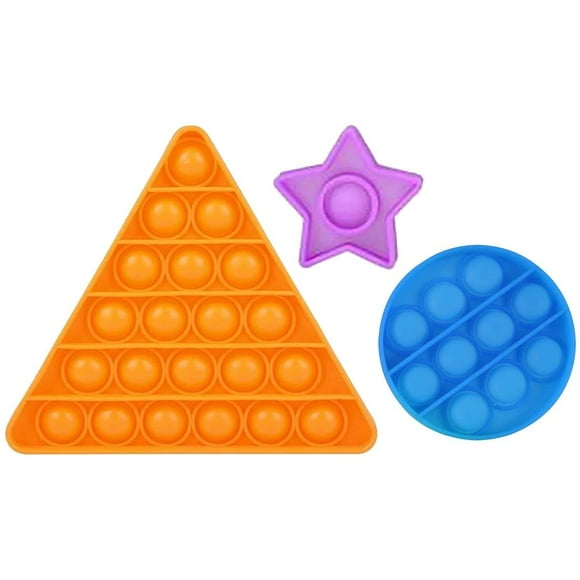 Set of 3 Different Size & Shape Bubble Pop Games - Silicone Push Poke Bubble Wrap Fidget Toy - 4" / 3" / and 2"/ - Bubble Popper Sensory Stress Toy