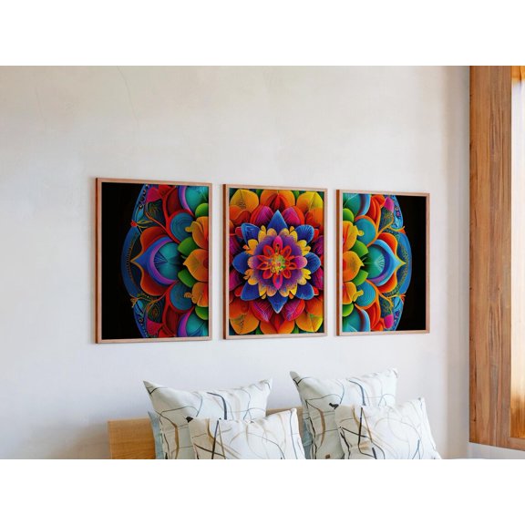 Set of 3 Dimensional Bloom Wall Art, Layered Petal Mandala Triptych Prints, Ornate Floral Decor, Textured Pattern Gallery Set, Poster Only