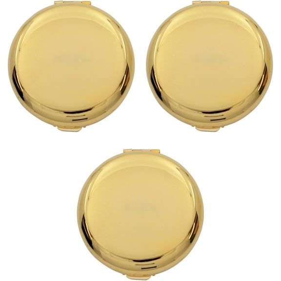 Set of 3 Double Sided Magnifying Compact Mirrors With Reflective Metal Finish (Gold, Round)