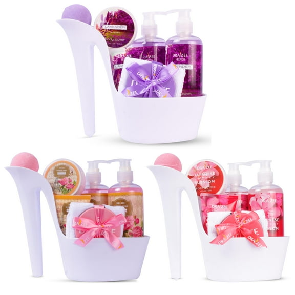 Set of 3 Draizee 24 Pcs Scented Spa Gift Basket Rose, Cherry, Lavender w/ Shower Gel, Bubble Bath, Body Butter & Lotion