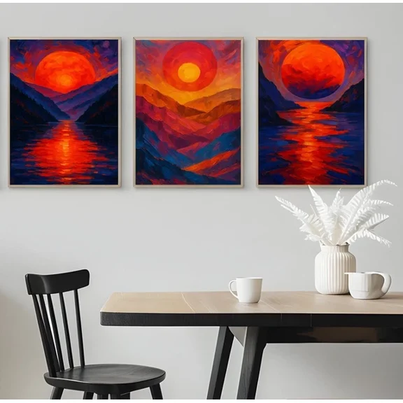 Set of 3 Dramatic Impressionist Landscape Featuring Poster Home A3 A4 A5, Poster Only