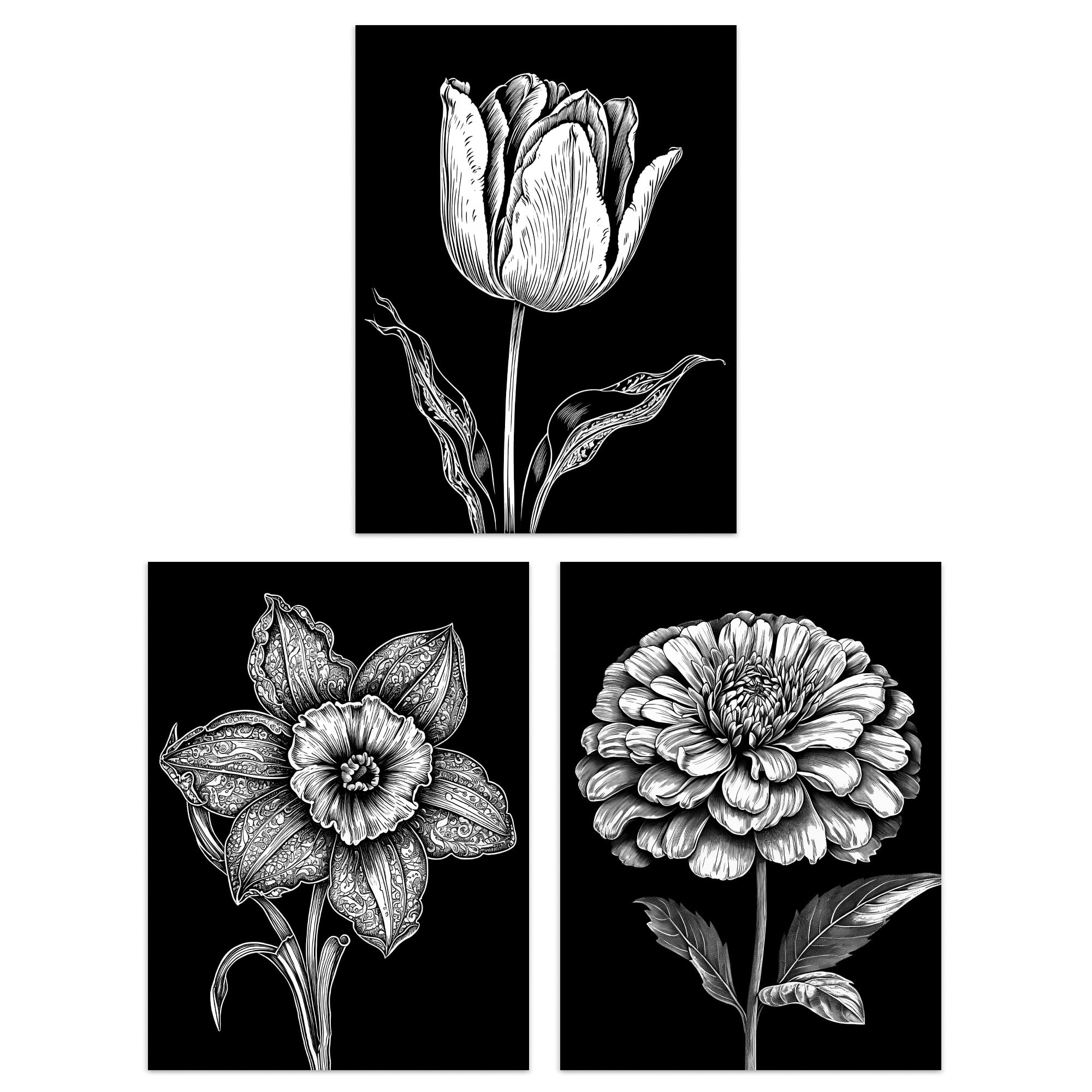 Set of 3 Elegant Single Tulip Rose Zinnia Spring Flowers  display picture 1