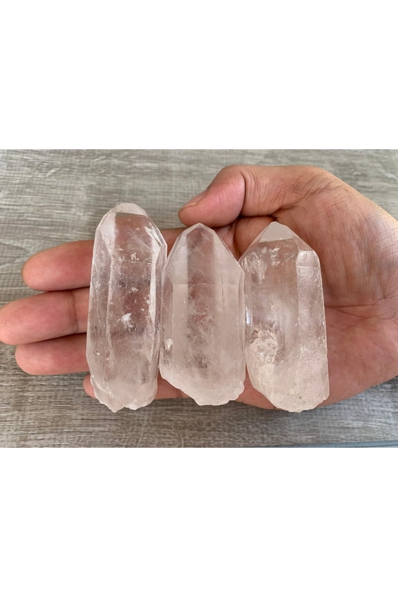 Set of 3 Extra Large Natural Clear Quartz Points, 2.25 to 3.5 Inches Clear Quartz