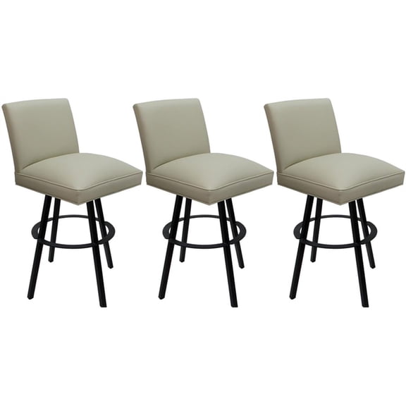 Set of 3 Extra Tall Swivel Metal Stools - Sommerville - Beige Vinyl - Black