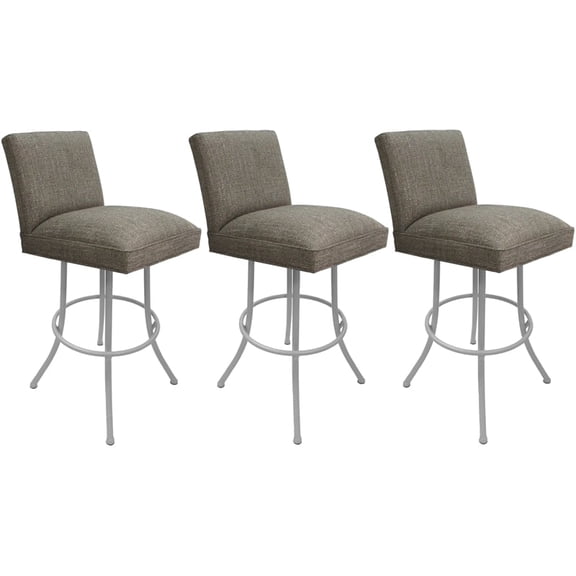 Set of 3 Extra Tall Swivel Metal Stools Sommerville Plumley Cocoa Fabric - White