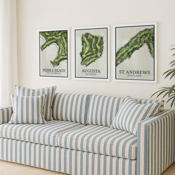 Set of 3 Famous Golf Courses Prints Masters Golf Posters Golf Maps Golf Gift Set Set 3