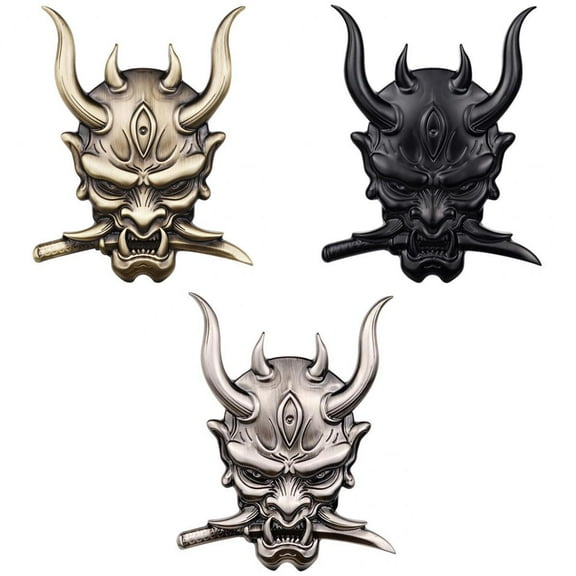 Set of 3 Fangs Samurai metal material car Sticker Label Decal for Locomotive, Easy to Install