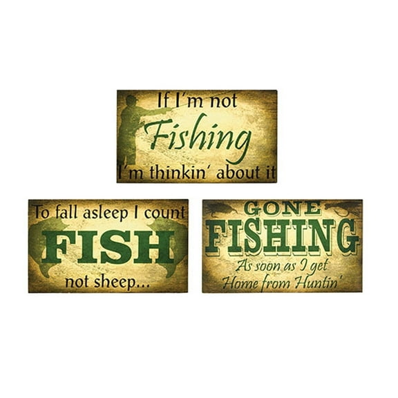 Set of 3 Fishing Novelty Wooden Plaques
