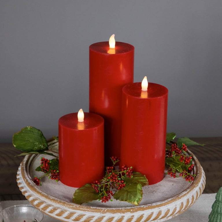 Northlight 35702173 8 in. Flameless Flickering LED Christmas Wax Pillar Candles, Red
