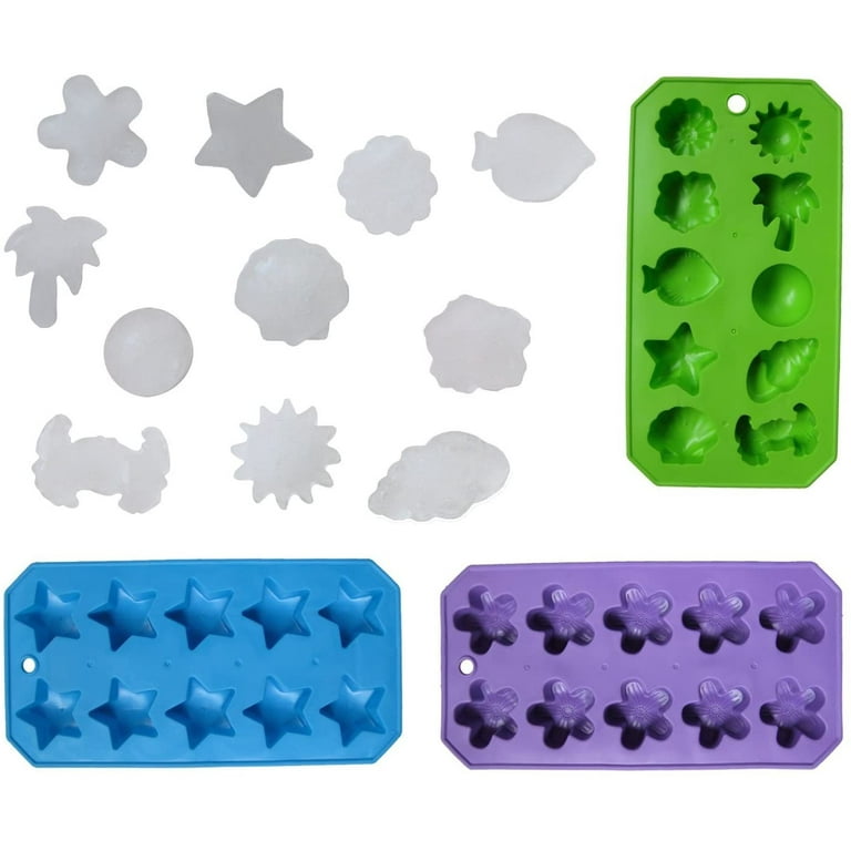 Set of 3 Flexible Shaped Ice Cube Trays. Sun, Star, Flower, Tree