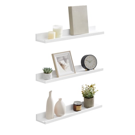 Set of 3 Floating Shelves, 23.6 Inch Wide Wall Shelves with 22 lb Capacity Each & Anti-Slip Edge, for Living Room Kitchen Bathroom, White