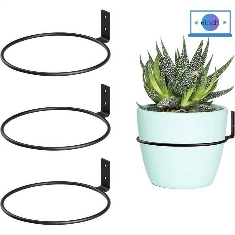 Set of 3 Flower Pot Holder Ring Wall Mounted ,Heavy Duty Metal Wall Plant  Holder Plant Hanging Bracket Hanger for Outdoor/Indoor，6Inch-Black