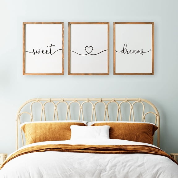 Set of 3 Framed Farmhouse Sweet Dreams Sign 11x14” Above Bed Wall Decor for Bedroom Decor Wall Art Wood Signs (11"x14", Black)