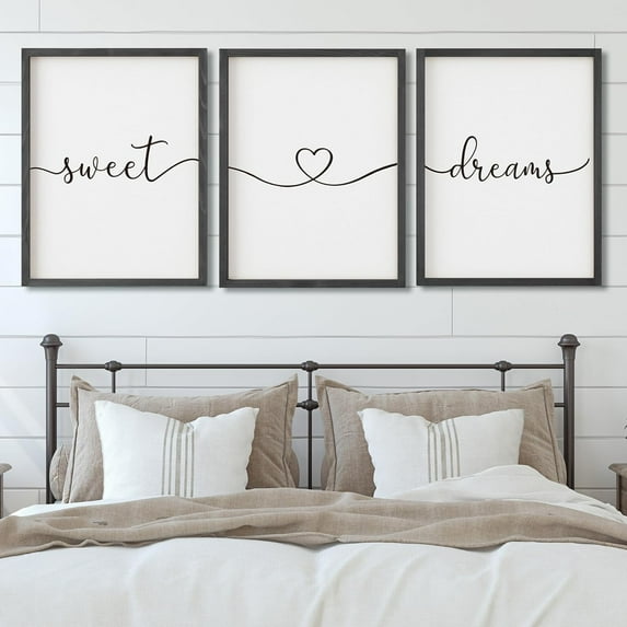 Set of 3 Framed Farmhouse Sweet Dreams Sign 11x14” Above Bed Wall Decor for Bedroom Decor Wall Art Wood Signs (11"x14", Black)
