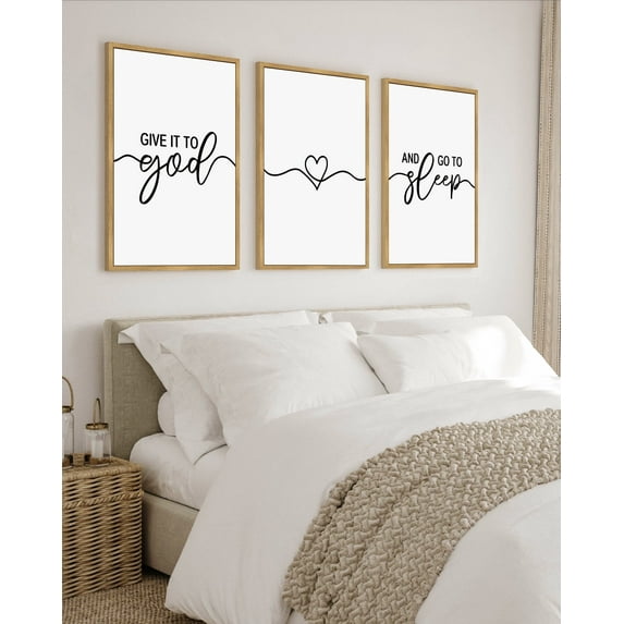 Set of 3 Framed Sweet Dreams 16x24in3pcs Natural Sign Wall Decor Above Bed Rustic Farmhouse Large Plaque for Master Room Guest Room Bedroom Wall Art