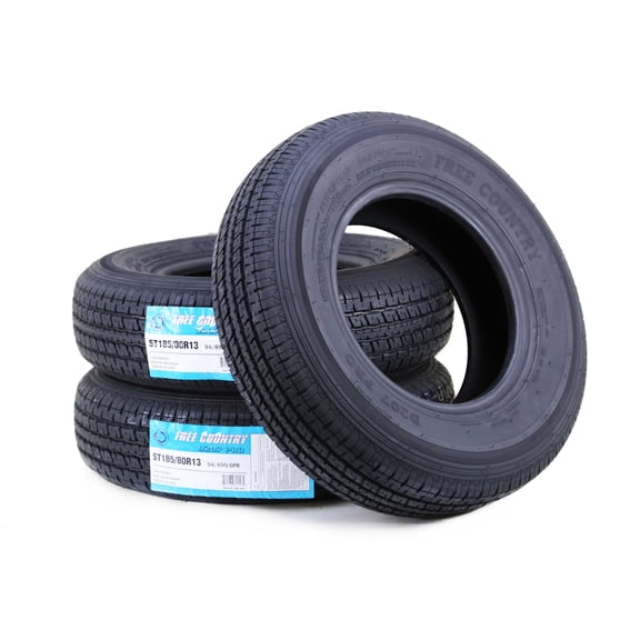 Set of 3 Free Country Premium Trailer Tires ST 185/80R13 6PR Load Rangd C Steel Belted Radial w/Scuff Guard