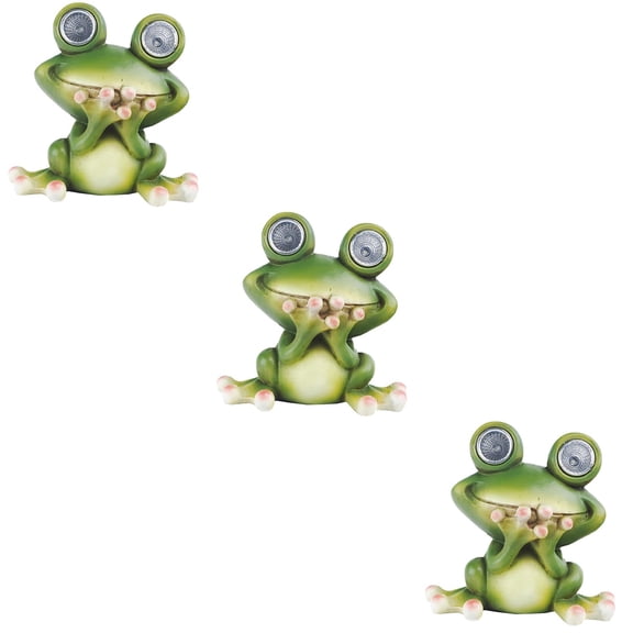 Set of 3 Frog Solar Lamp Garden Light Lights for outside Animal Green