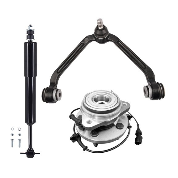 Set of 3 Front Left Upper Control Arm Ball Joint-Wheel Hub Bearing Assembly-Shock Absorber For 2001-2005 Ford Explorer Sport Trac 1 Piece Design