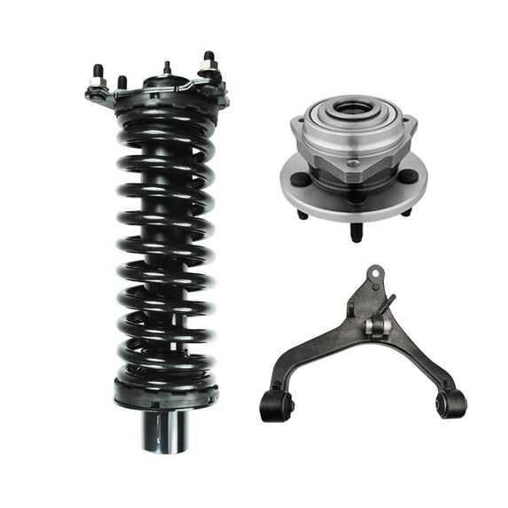 Set of 3 Front Right Lower Control Arm-Wheel Hub Bearing Assembly-Quick Complete Strut-Coil Spring Assembly For 2005 Jeep Liberty