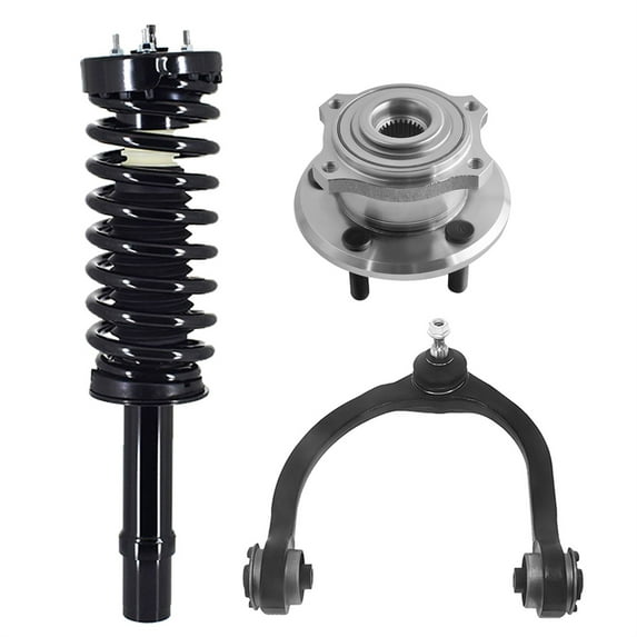 Set of 3 Front Right Upper Control Arm Ball Joint-Wheel Hub Bearing Assembly-Quick Complete Strut-Coil Spring Assembly For 2005-2010 Chrysler 300 AWD