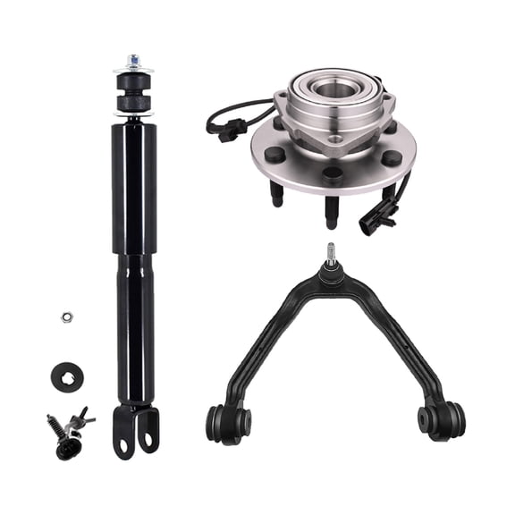 Set of 3 Front Upper Control Arm Ball Joint-Wheel Hub Bearing Assembly-Shock Absorber For 2000-2006 Chevrolet Tahoe 4WD Exc. Z55 Autoride Susp.
