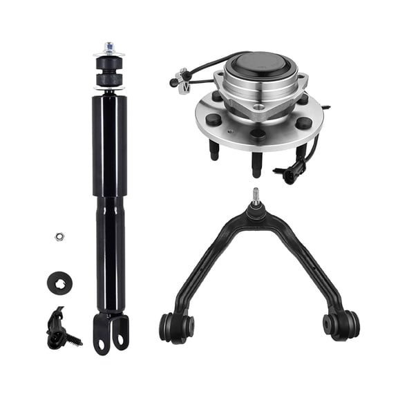 Set of 3 Front Upper Control Arm Ball Joint-Wheel Hub Bearing Assembly-Shock Absorber For 2000-2006 GMC Yukon RWD Exc. Z55 Autoride Susp.