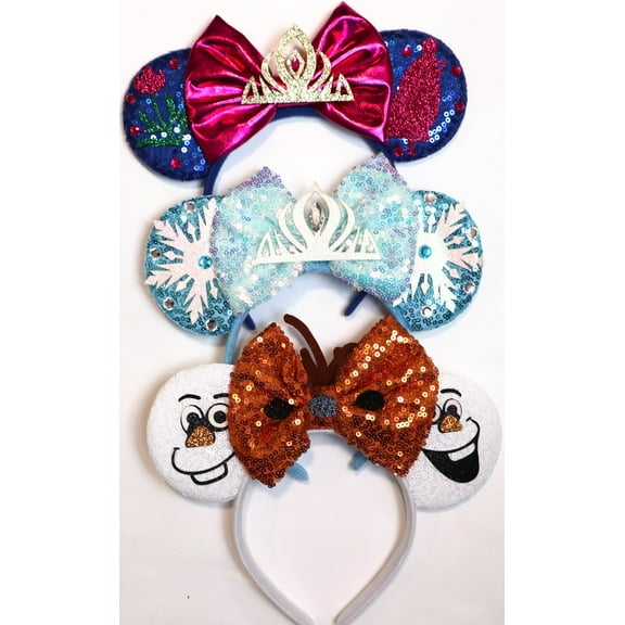 Set of 3 Frozen Inspired Minnie Ears Headband / Frozen Ears / Elsa Ears / Elsa Minnie Ears / Olaf Snowflake Ears / Anna Ears / Holiday Minnie Ears