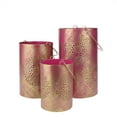 thumbnail image 1 of Set of 3 Fuchsia Pink and Gold Decorative Floral Cut-Out Pillar Candle Lanterns 10", 1 of 1