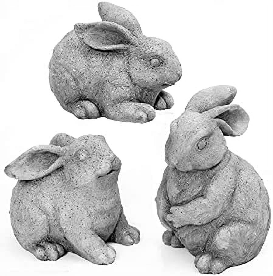 Set of 3 Garden Sculptures 4 to 6.5 Inches High, Polyresin, Grey