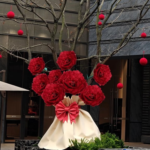 Set of 3 - Giant Red Velvet Rose Large Handcrafted Artificial Flower Props