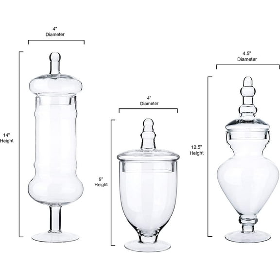 Set of 3  Glass Apothecary Jars for Wedding Candy Buffet, Elegant Storage Jars with Lids