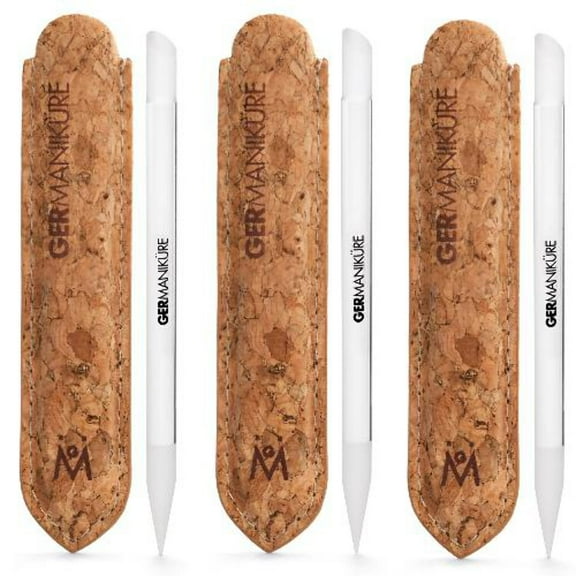 Set of 3 Glass Manicure Sticks Genuine Czech Crystal Glass Cuticle Pusher in Cork Case