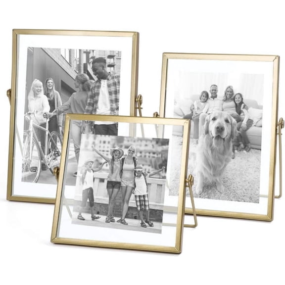 Set of 3 Glass Photo Frame Collection Simple Metal Geometric Picture Frame with Glass