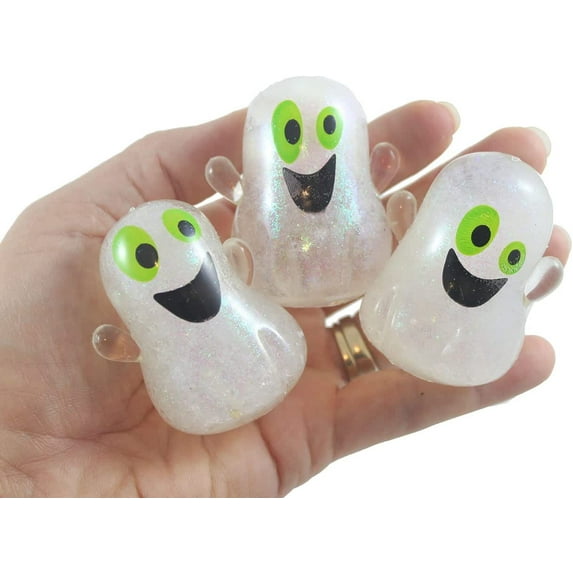 Set of 3 Glitter Gel Ghost Stress Balls - Sticky Ghosts Squeeze Fidget - Trick or Treat - Party Favors