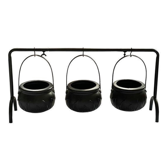 Set of 3 Halloween Witches Cauldron Serving Bowls on Rack - Black Cauldron Decor for Candy, Snacks & Party Decorations - Indoor/Outdoor Use