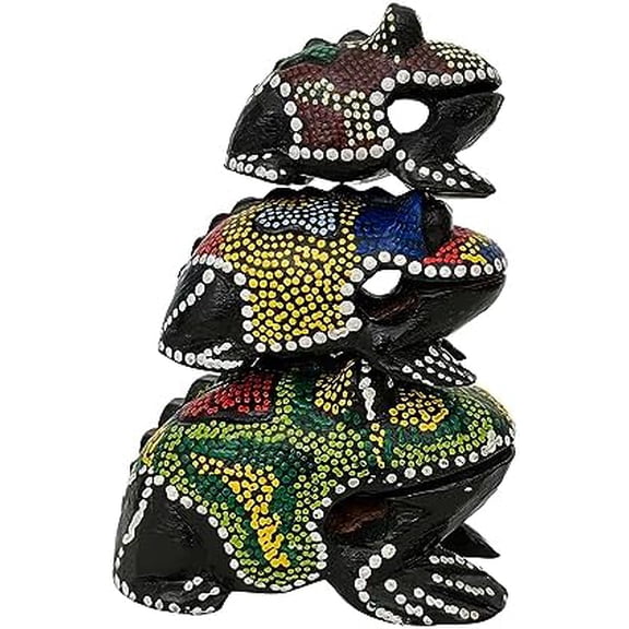 Set of 3 Hand Painted Wooden Frog Guiro Rasps - Percussion Instrument Tone Blocks FRX3P1$$Music