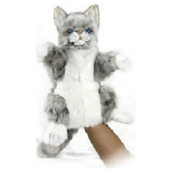 Handcrafted Cuddlers Set of 3 Handcrafted Grey Kitty Hand Puppet Stuffed Animals 11.75"