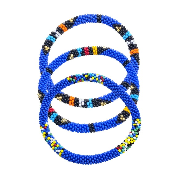 Set of 3 Handmade Boho Crochet Glass Beaded Roll-On Bracelets from Nepal | Womens Fashion Jewelry Accessories for Daily Wear