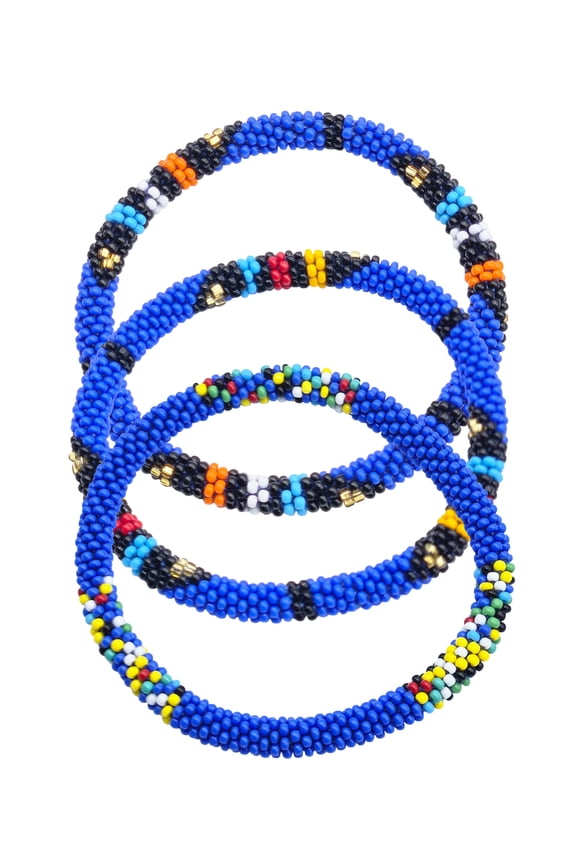 Set of 3 Handmade Boho Crochet Glass Beaded Roll-On Bracelets from Nepal | Womens Fashion Jewelry Accessories for Daily Wear