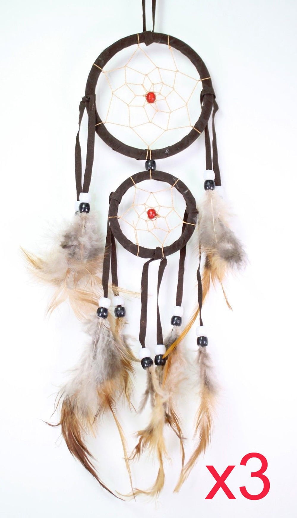 Set of 3 Handmade Brown Dream Catcher With Feathers Wall Hanging Decoration Ornament Gift New