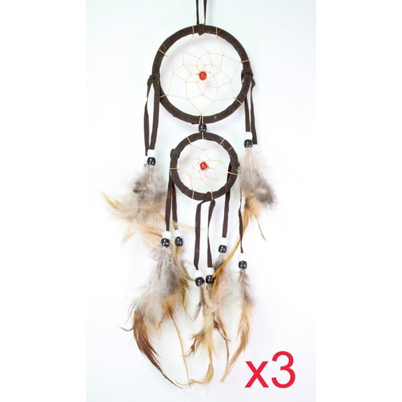 Set of 3 Handmade Brown Dream Catcher With Feathers Wall Hanging Decoration Ornament Gift New