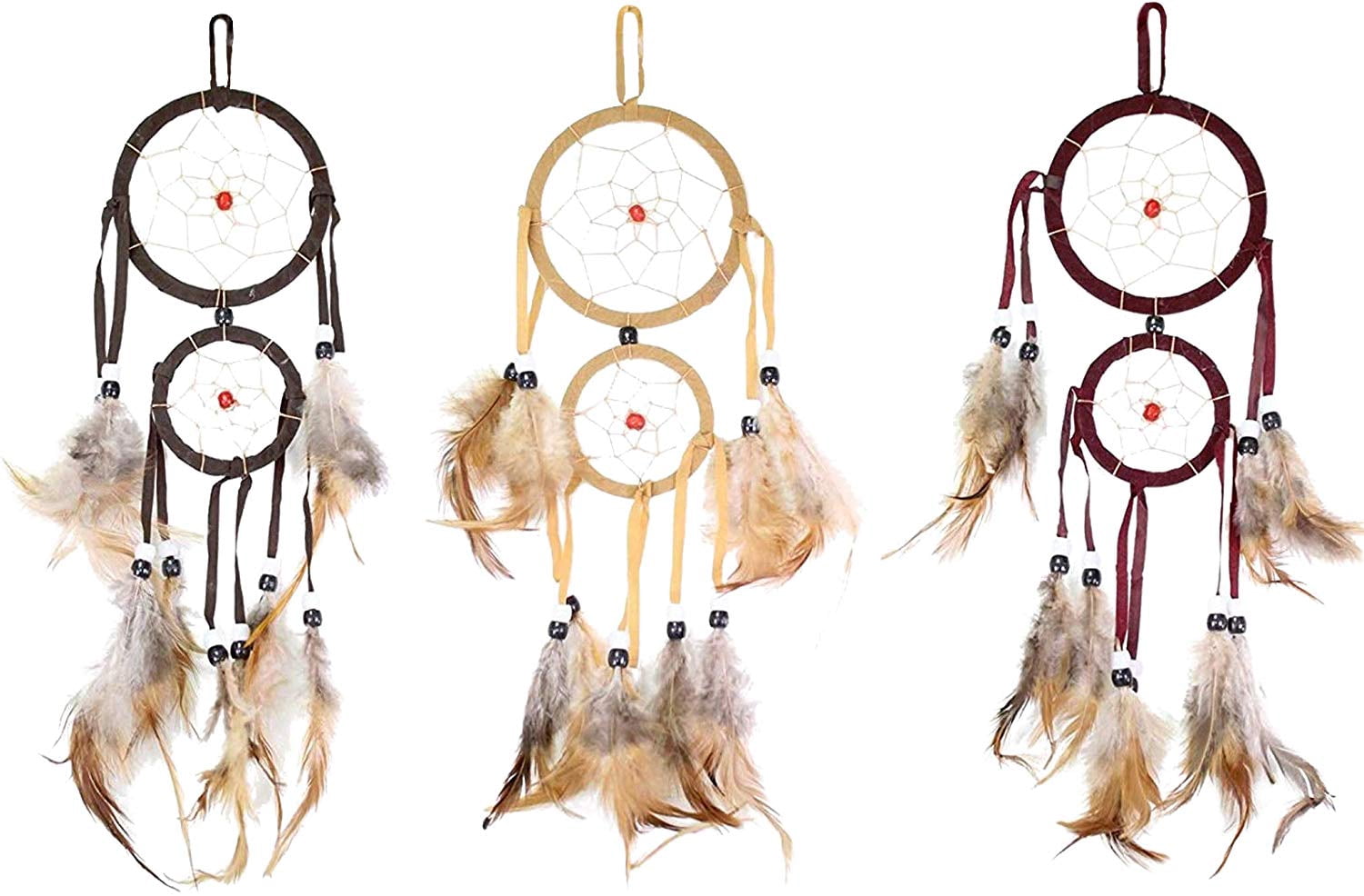 Set of 3 Handmade Dream Catcher With Feathers Wall Hanging Decoration Ornament Mixed Color Gift New