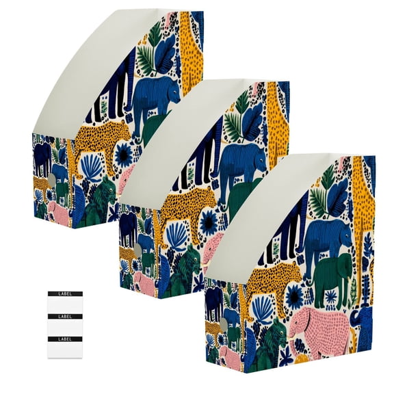 Set of 3 Heavy Book Organizer, Easy to clean PP Magazine File Holder, Elephants and Giraffes, 23*30*10cm