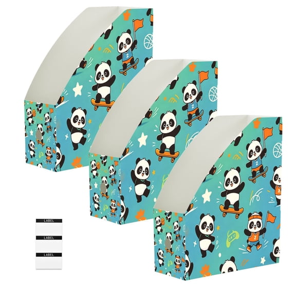 Set of 3 Heavy Book Organizer, Easy to clean PP Magazine File Holder, Sport Pandas, 23*30*10cm